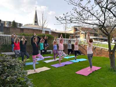 Dru Yoga outside Leeds Trinity